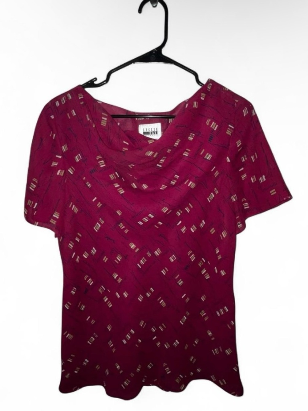 Leslie Fay Magenta Short-Sleeve Cowl Neck Top